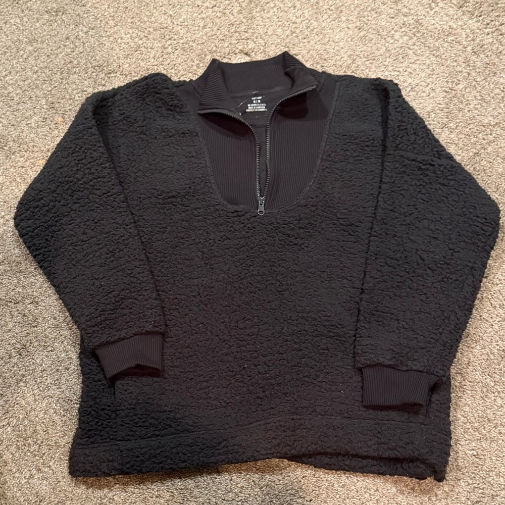 Aerie Black Sherpa Half-Zip Pullover NWT